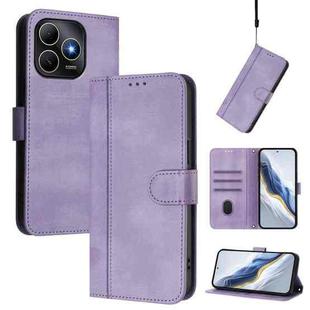 For Huawei Enjoy 80s Line Splicing Buckle Retro Leather Phone Case(Purple)