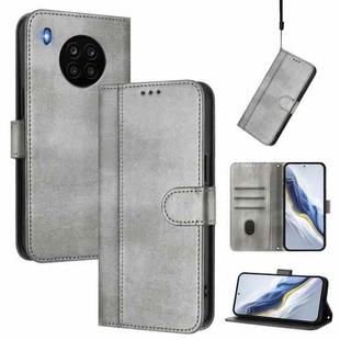 For Honor 50 Lite Line Splicing Buckle Retro Leather Phone Case(Grey)
