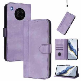 For Honor 50 Lite Line Splicing Buckle Retro Leather Phone Case(Purple)