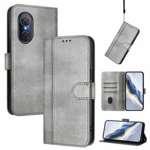 For Honor 50 SE Line Splicing Buckle Retro Leather Phone Case(Grey)