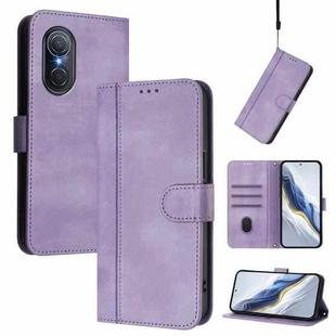 For Honor 50 SE Line Splicing Buckle Retro Leather Phone Case(Purple)