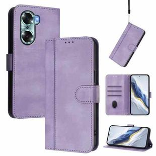 For Honor 60 Line Splicing Buckle Retro Leather Phone Case(Purple)