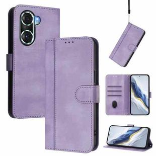 For Honor 60 Pro Line Splicing Buckle Retro Leather Phone Case(Purple)