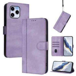 For Honor 60 SE Line Splicing Buckle Retro Leather Phone Case(Purple)