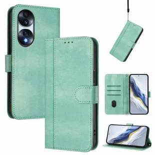 For Honor 70 Line Splicing Buckle Retro Leather Phone Case(Mint Green)