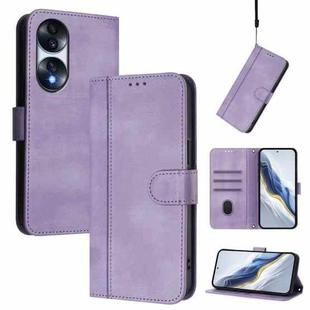 For Honor 70 Line Splicing Buckle Retro Leather Phone Case(Purple)
