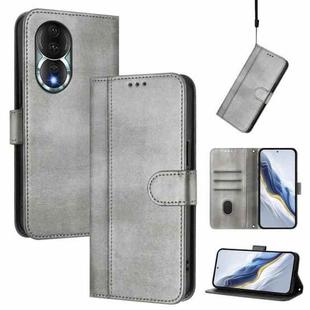 For Honor 80 Line Splicing Buckle Retro Leather Phone Case(Grey)