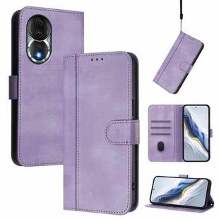 For Honor 80 Line Splicing Buckle Retro Leather Phone Case(Purple)