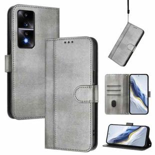 For Honor 80 GT Line Splicing Buckle Retro Leather Phone Case(Grey)