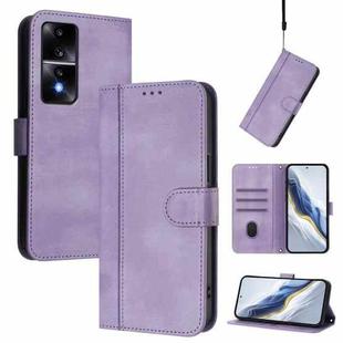 For Honor 80 GT Line Splicing Buckle Retro Leather Phone Case(Purple)