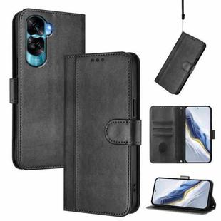 For Honor 90 Lite / Honor X50i Line Splicing Buckle Retro Leather Phone Case(Black)