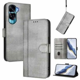 For Honor 90 Lite / Honor X50i Line Splicing Buckle Retro Leather Phone Case(Grey)