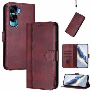 For Honor 90 Lite / Honor X50i Line Splicing Buckle Retro Leather Phone Case(Wine Red)