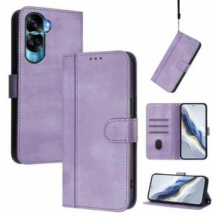 For Honor 90 Lite / Honor X50i Line Splicing Buckle Retro Leather Phone Case(Purple)