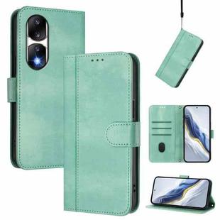 For Honor 90 Pro Line Splicing Buckle Retro Leather Phone Case(Mint Green)
