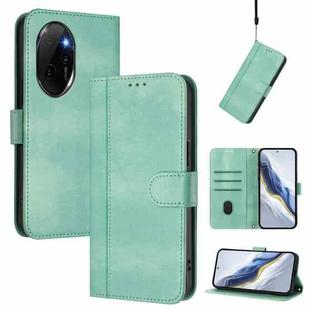 For Honor 100 Pro Line Splicing Buckle Retro Leather Phone Case(Mint Green)