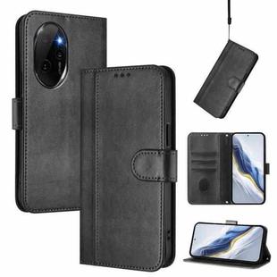 For Honor 100 Pro Line Splicing Buckle Retro Leather Phone Case(Black)