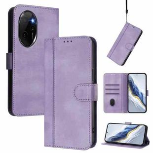 For Honor 100 Pro Line Splicing Buckle Retro Leather Phone Case(Purple)