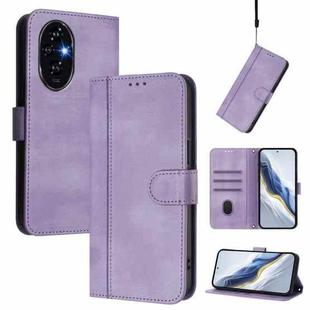 For Honor 200 Line Splicing Buckle Retro Leather Phone Case(Purple)