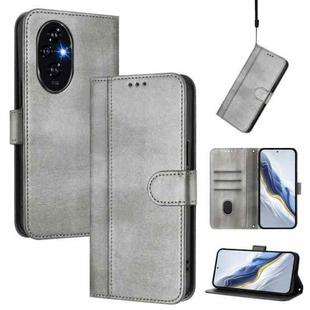 For Honor 200 Pro Line Splicing Buckle Retro Leather Phone Case(Grey)