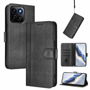 For Honor 200 Smart / Honor X7c 4G Line Splicing Buckle Retro Leather Phone Case(Black)