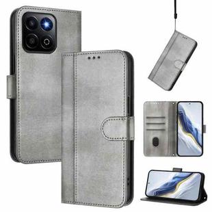 For Honor 200 Smart / Honor X7c 4G Line Splicing Buckle Retro Leather Phone Case(Grey)