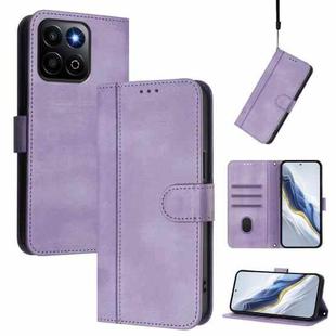 For Honor 200 Smart / Honor X7c 4G Line Splicing Buckle Retro Leather Phone Case(Purple)
