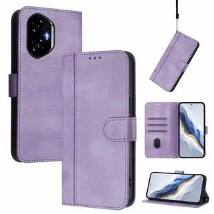 For Honor 300 Line Splicing Buckle Retro Leather Phone Case(Purple)