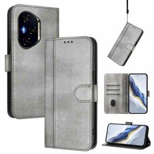 For Honor 300 Pro / Honor 300 Ultra Line Splicing Buckle Retro Leather Phone Case(Grey)