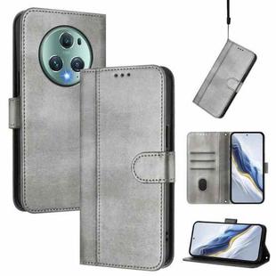 For Honor Magic5 Pro Line Splicing Buckle Retro Leather Phone Case(Grey)