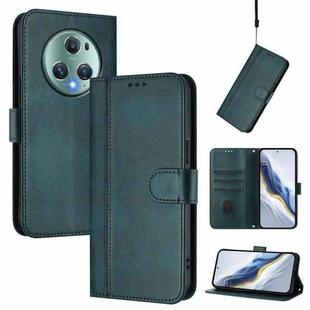 For Honor Magic5 Pro Line Splicing Buckle Retro Leather Phone Case(Dark Green)
