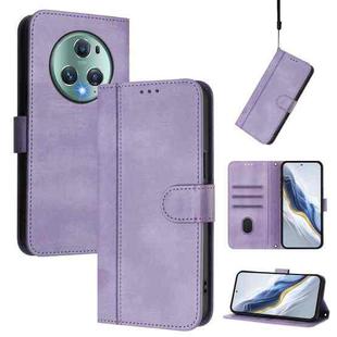 For Honor Magic5 Pro Line Splicing Buckle Retro Leather Phone Case(Purple)