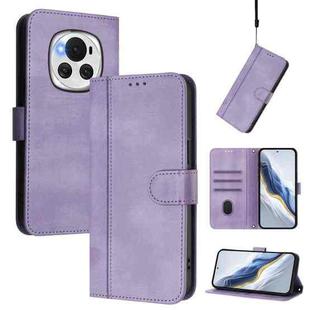 For Honor Magic6 Line Splicing Buckle Retro Leather Phone Case(Purple)