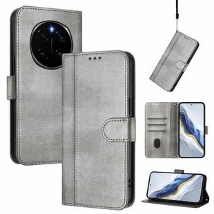 For Honor Magic7 Pro Line Splicing Buckle Retro Leather Phone Case(Grey)