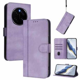 For Honor Magic7 Pro Line Splicing Buckle Retro Leather Phone Case(Purple)