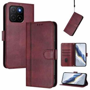 For Honor X5b / X5b Plus Line Splicing Buckle Retro Leather Phone Case(Wine Red)