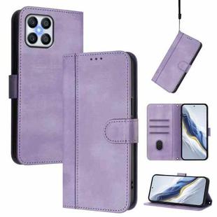 For Honor X8 4G / X30i / Play6T Pro Line Splicing Buckle Retro Leather Phone Case(Purple)