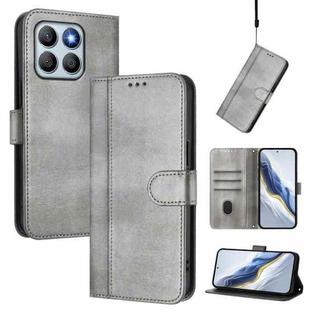 For Honor X8b 4G Global Line Splicing Buckle Retro Leather Phone Case(Grey)