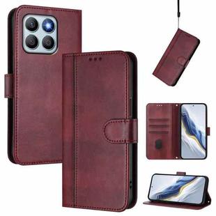 For Honor X8b 4G Global Line Splicing Buckle Retro Leather Phone Case(Wine Red)
