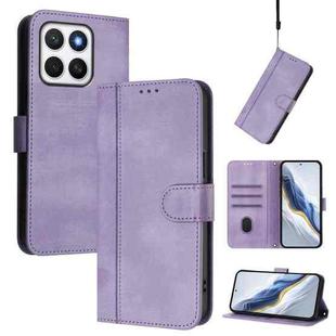 For Honor X8c 4G Global Line Splicing Buckle Retro Leather Phone Case(Purple)