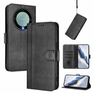 For Honor X9a / Magic 5 Lite / X40 Line Splicing Buckle Retro Leather Phone Case(Black)