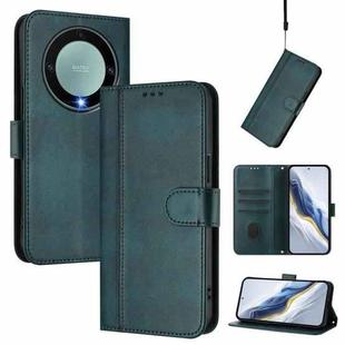 For Honor X9a / Magic 5 Lite / X40 Line Splicing Buckle Retro Leather Phone Case(Dark Green)
