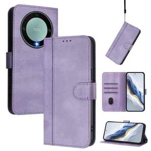 For Honor X9a / Magic 5 Lite / X40 Line Splicing Buckle Retro Leather Phone Case(Purple)