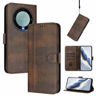 For Honor X9a / Magic 5 Lite / X40 Line Splicing Buckle Retro Leather Phone Case(Brown)