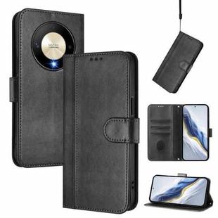 For Honor X9b / Honor Magic6 Lite 5G Line Splicing Buckle Retro Leather Phone Case(Black)