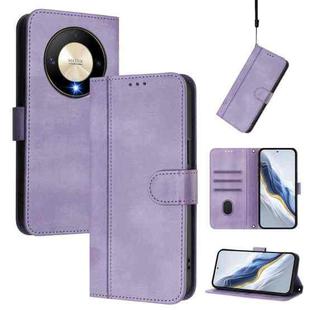 For Honor X9b / Honor Magic6 Lite 5G Line Splicing Buckle Retro Leather Phone Case(Purple)