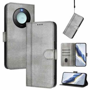 For Honor X9c Smart Global Line Splicing Buckle Retro Leather Phone Case(Grey)