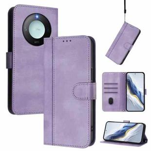 For Honor X9c Smart Global Line Splicing Buckle Retro Leather Phone Case(Purple)