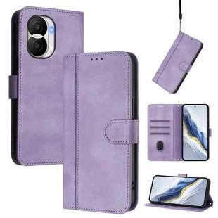 For Honor X40i Line Splicing Buckle Retro Leather Phone Case(Purple)