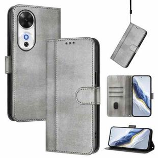 For Honor Play 60 Line Splicing Buckle Retro Leather Phone Case(Grey)